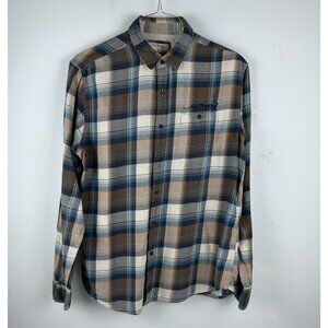 Mens Vintage Ed Hardy Flannel Shirt Button Up Brown Blue Size XL